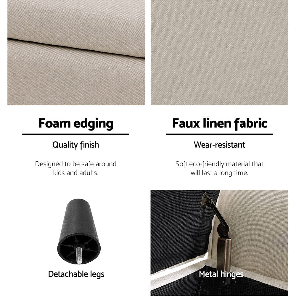 Storage Ottoman Blanket Box 125cm Arm Linen - Taupe