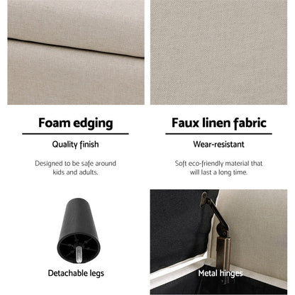 Storage Ottoman Blanket Box 125cm Arm Linen - Taupe