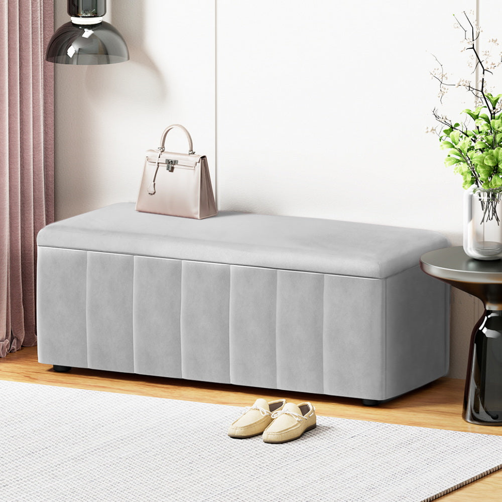 Storage Ottoman Blanket Box Velvet 103cm - Grey