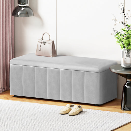 Storage Ottoman Blanket Box Velvet 103cm - Grey