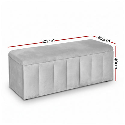 Storage Ottoman Blanket Box Velvet 103cm - Grey
