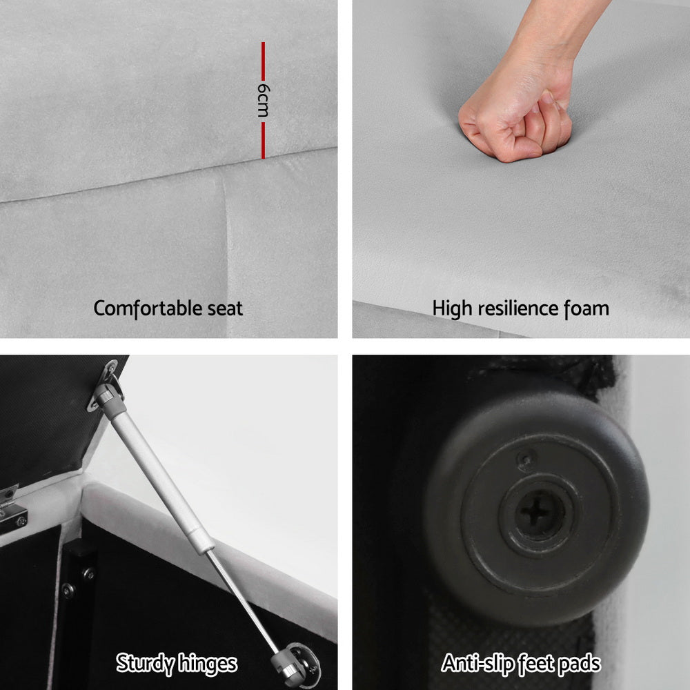 Storage Ottoman Blanket Box Velvet 103cm - Grey