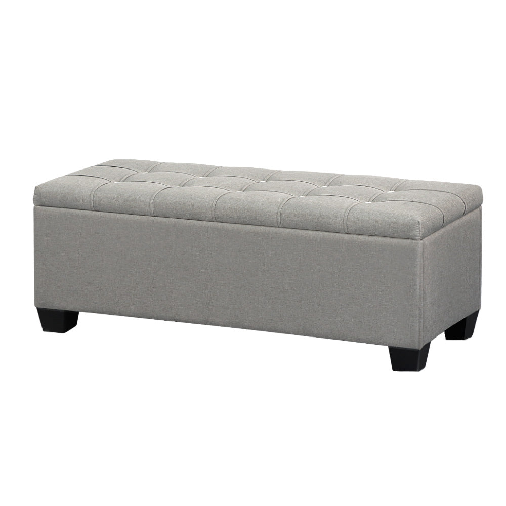 Storage Ottoman Blanket Box 97cm Button Linen - Grey
