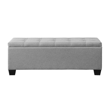 Storage Ottoman Blanket Box 97cm Button Linen - Grey