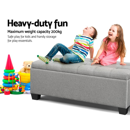 Storage Ottoman Blanket Box 97cm Button Linen - Grey
