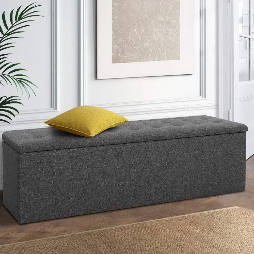 Storage Ottoman Blanket Box 140cm Linen - Dark Grey