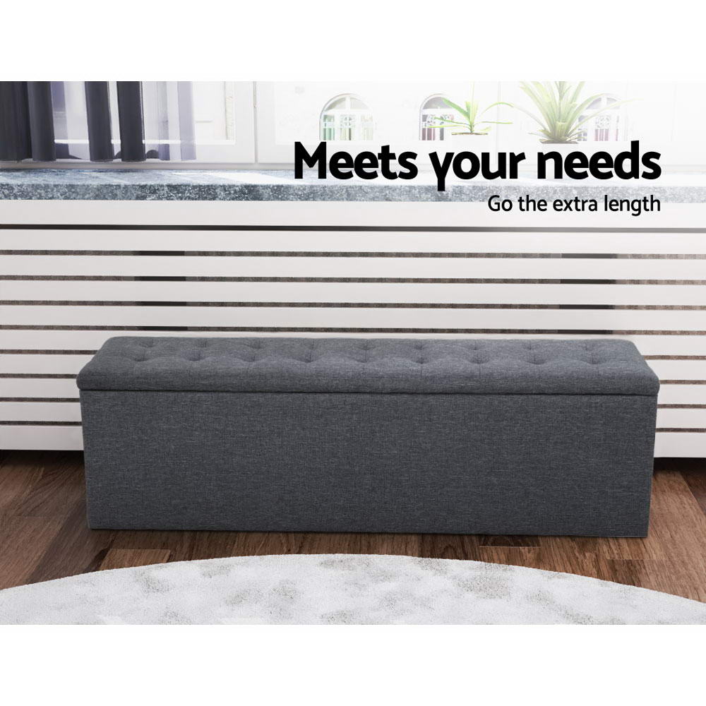 Storage Ottoman Blanket Box 140cm Linen - Dark Grey