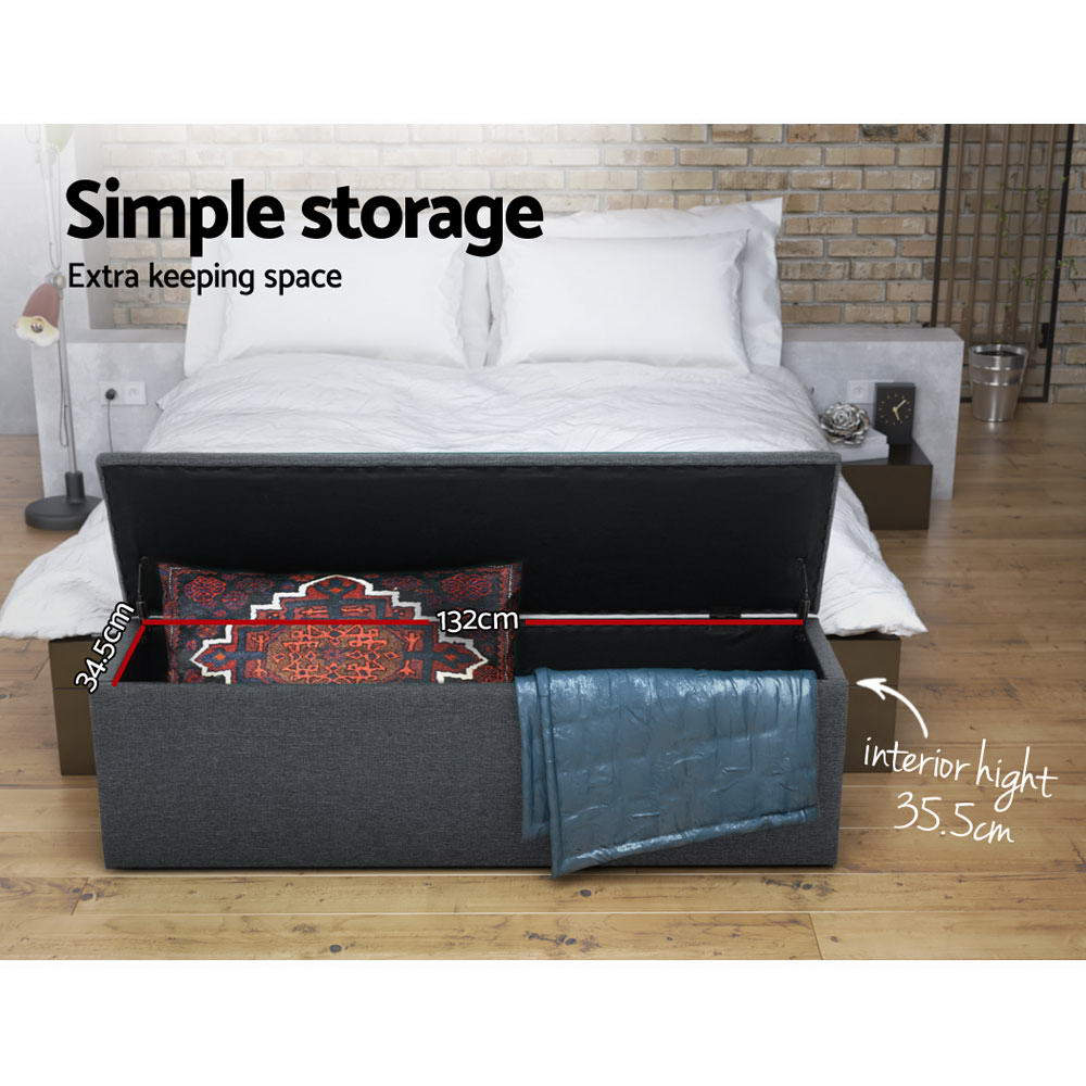 Storage Ottoman Blanket Box 140cm Linen - Dark Grey