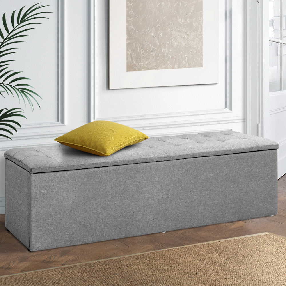 Storage Ottoman Blanket Box 140cm Linen - Grey