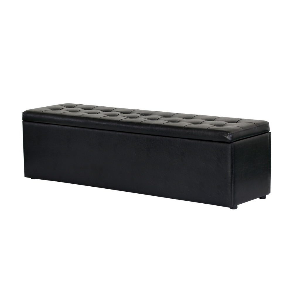 Storage Ottoman Blanket Box 140cm Leather - Black