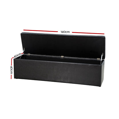 Storage Ottoman Blanket Box 140cm Leather - Black