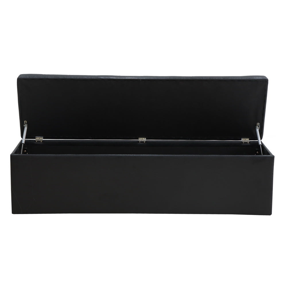 Storage Ottoman Blanket Box 140cm Leather - Black