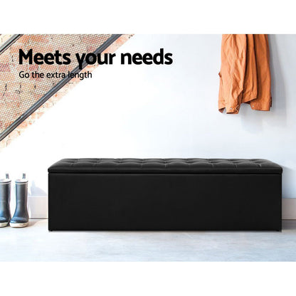 Storage Ottoman Blanket Box 140cm Leather - Black