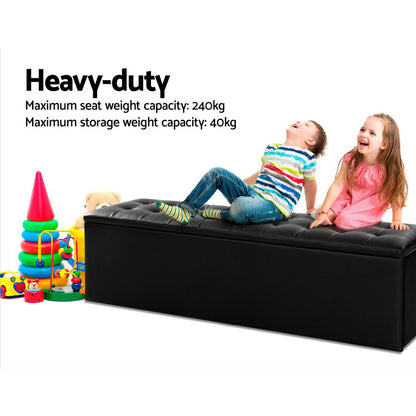 Storage Ottoman Blanket Box 140cm Leather - Black