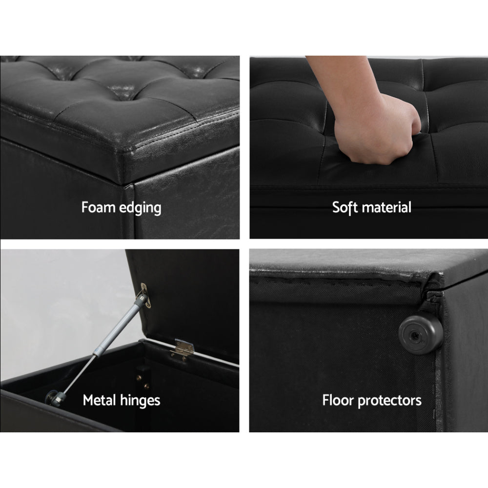 Storage Ottoman Blanket Box 140cm Leather - Black