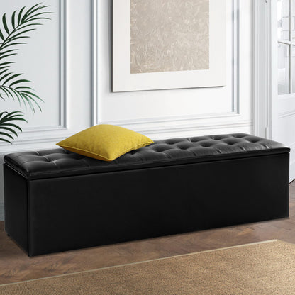 Storage Ottoman Blanket Box 140cm Leather - Black