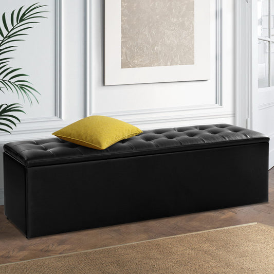 Storage Ottoman Blanket Box 140cm Leather - Black