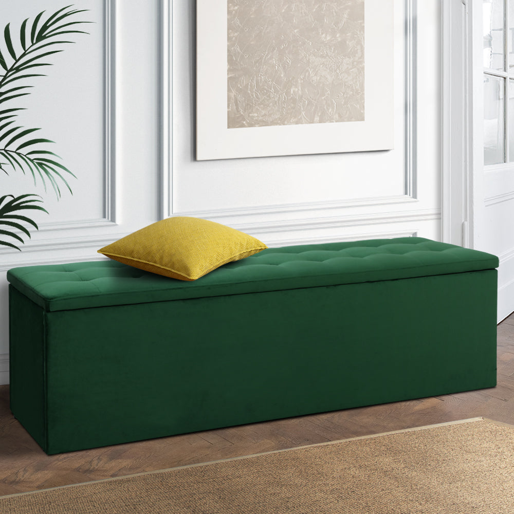 Storage Ottoman Blanket Box 140cm Velvet - Green