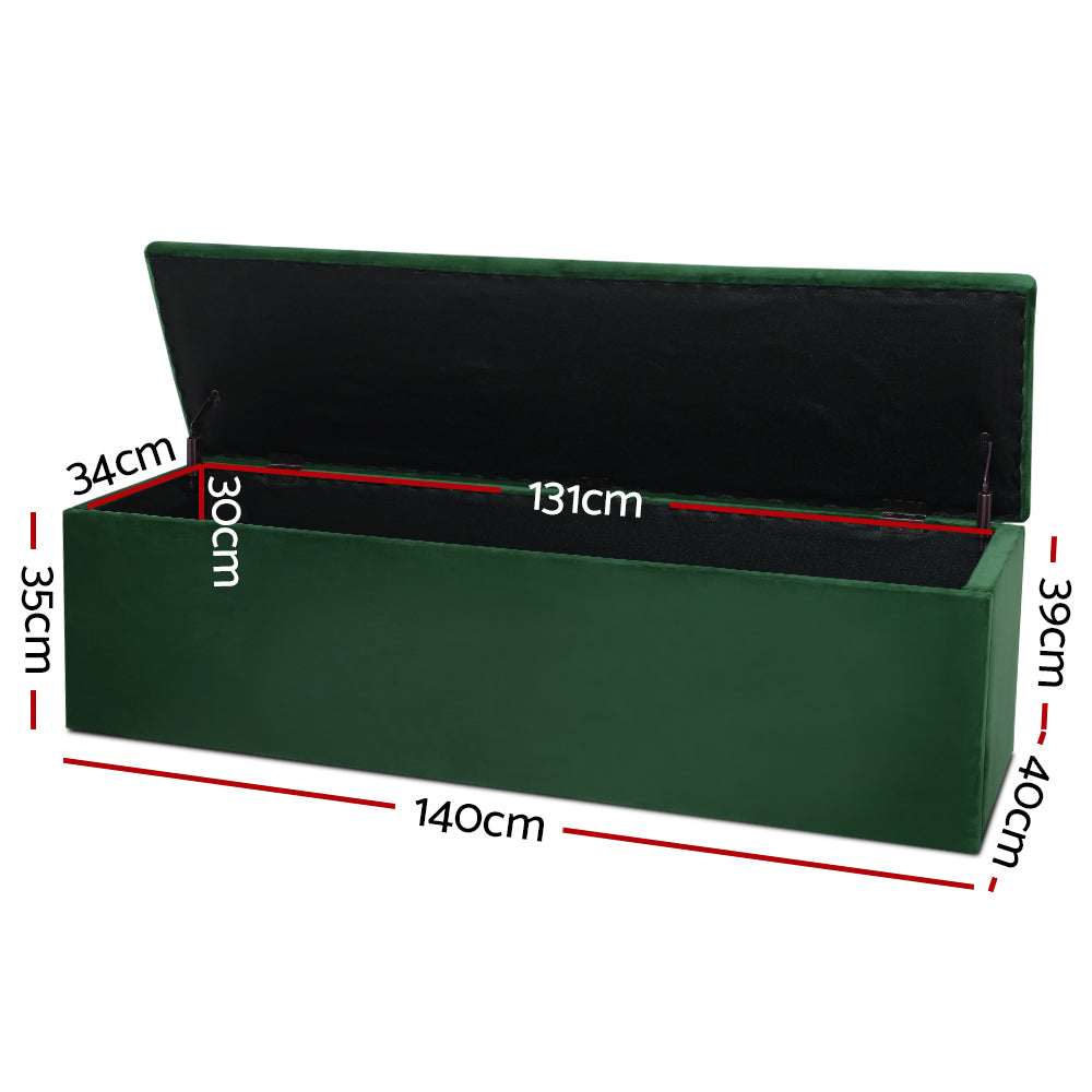 Storage Ottoman Blanket Box 140cm Velvet - Green
