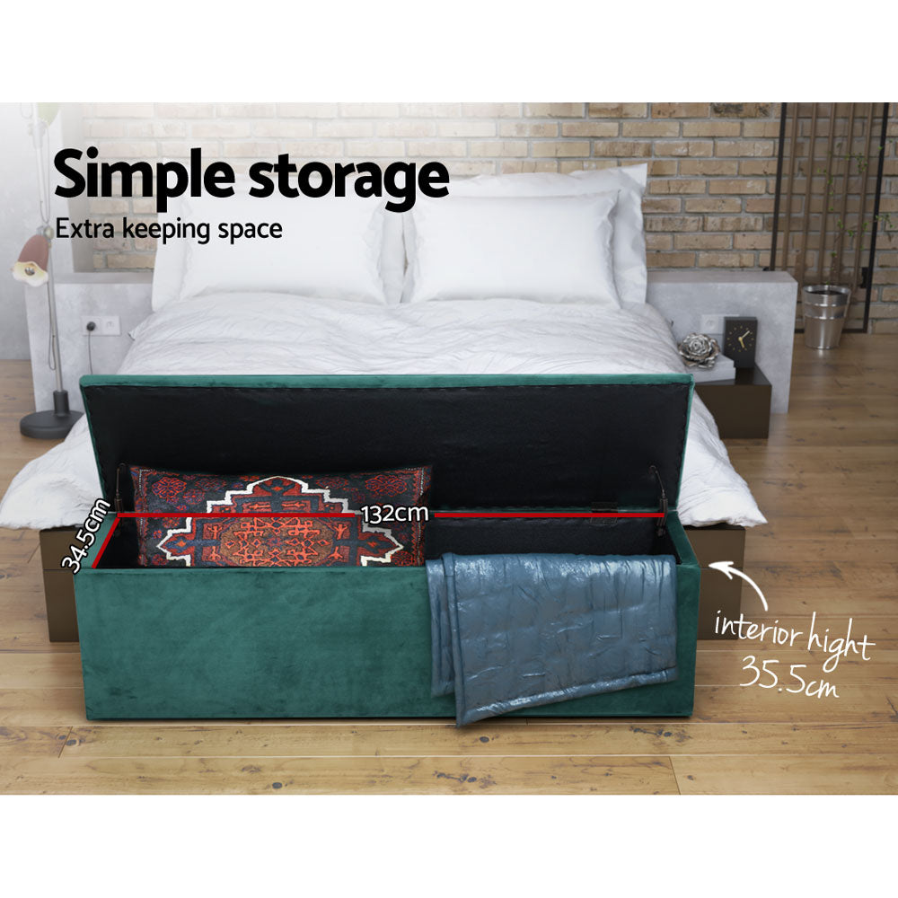Storage Ottoman Blanket Box 140cm Velvet - Green