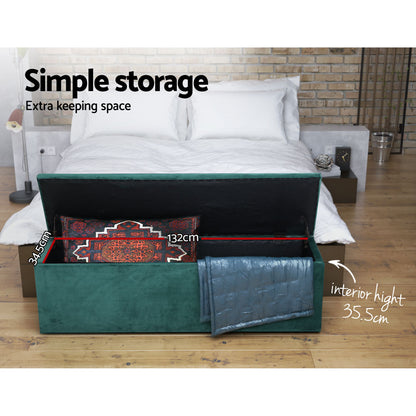 Storage Ottoman Blanket Box 140cm Velvet - Green