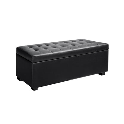 Storage Ottoman Blanket Box 97cm - Leather Black