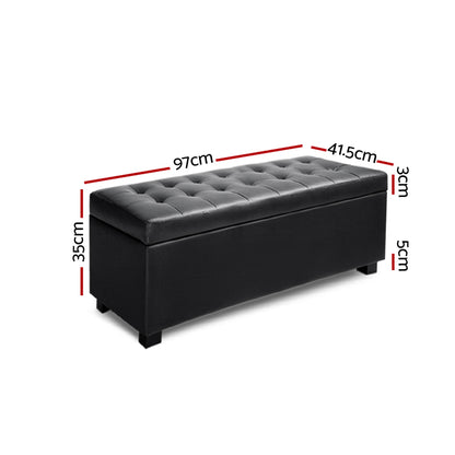 Storage Ottoman Blanket Box 97cm - Leather Black