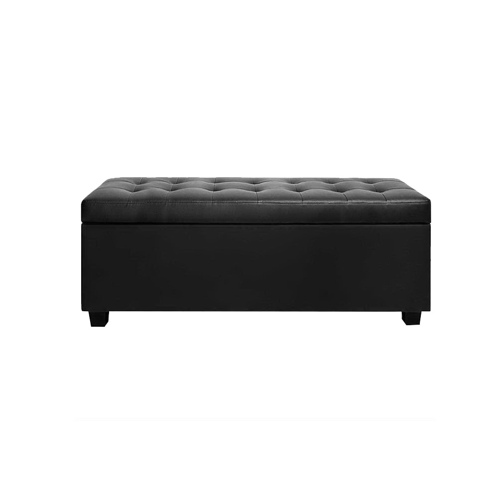 Storage Ottoman Blanket Box 97cm - Leather Black