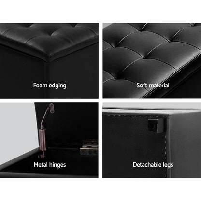 Storage Ottoman Blanket Box 97cm - Leather Black