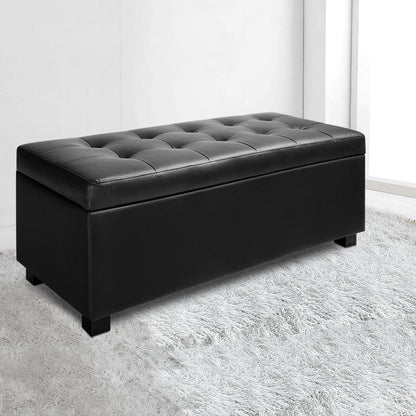 Storage Ottoman Blanket Box 97cm - Leather Black