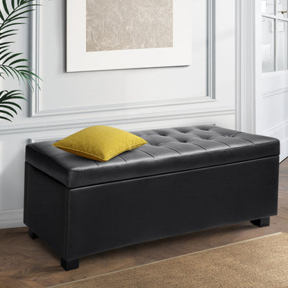 Storage Ottoman Blanket Box 97cm - Leather Black
