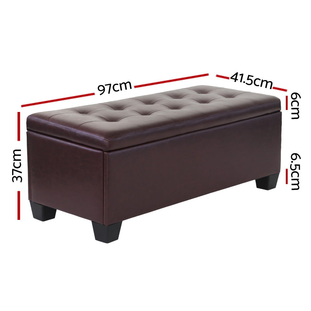 Storage Ottoman Blanket Box 97cm Leather - Brown