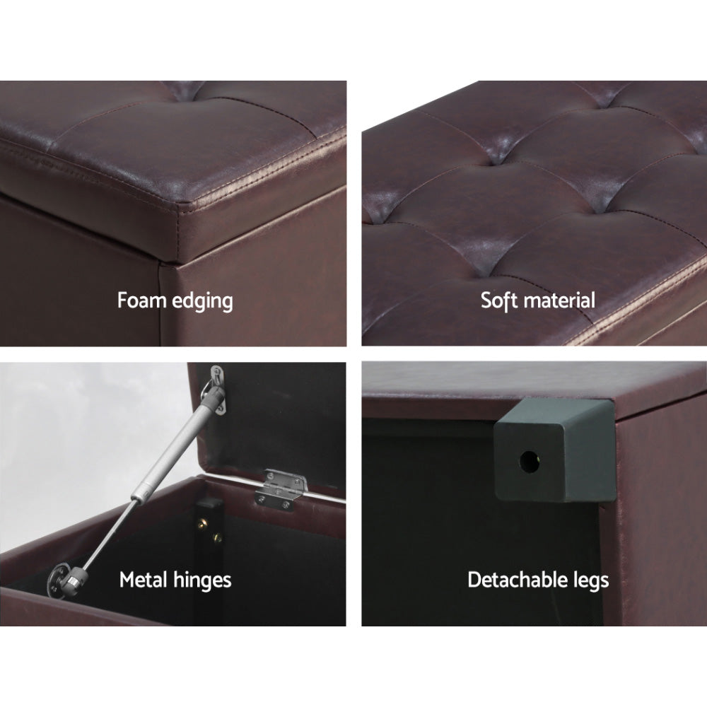 Storage Ottoman Blanket Box 97cm Leather - Brown