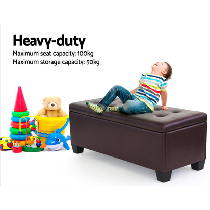 Storage Ottoman Blanket Box 97cm Leather - Brown