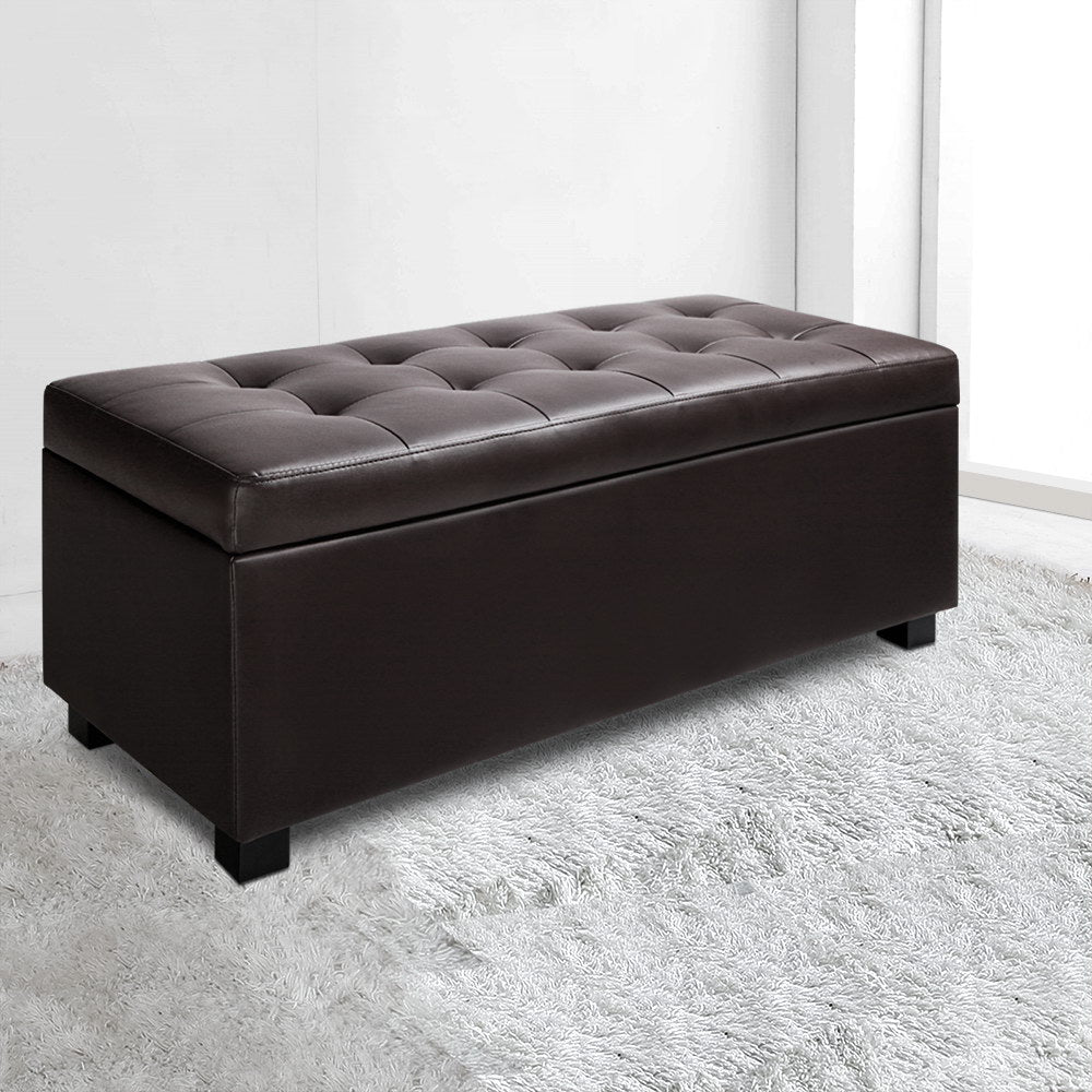 Storage Ottoman Blanket Box 97cm Leather - Brown