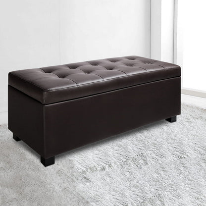 Storage Ottoman Blanket Box 97cm Leather - Brown