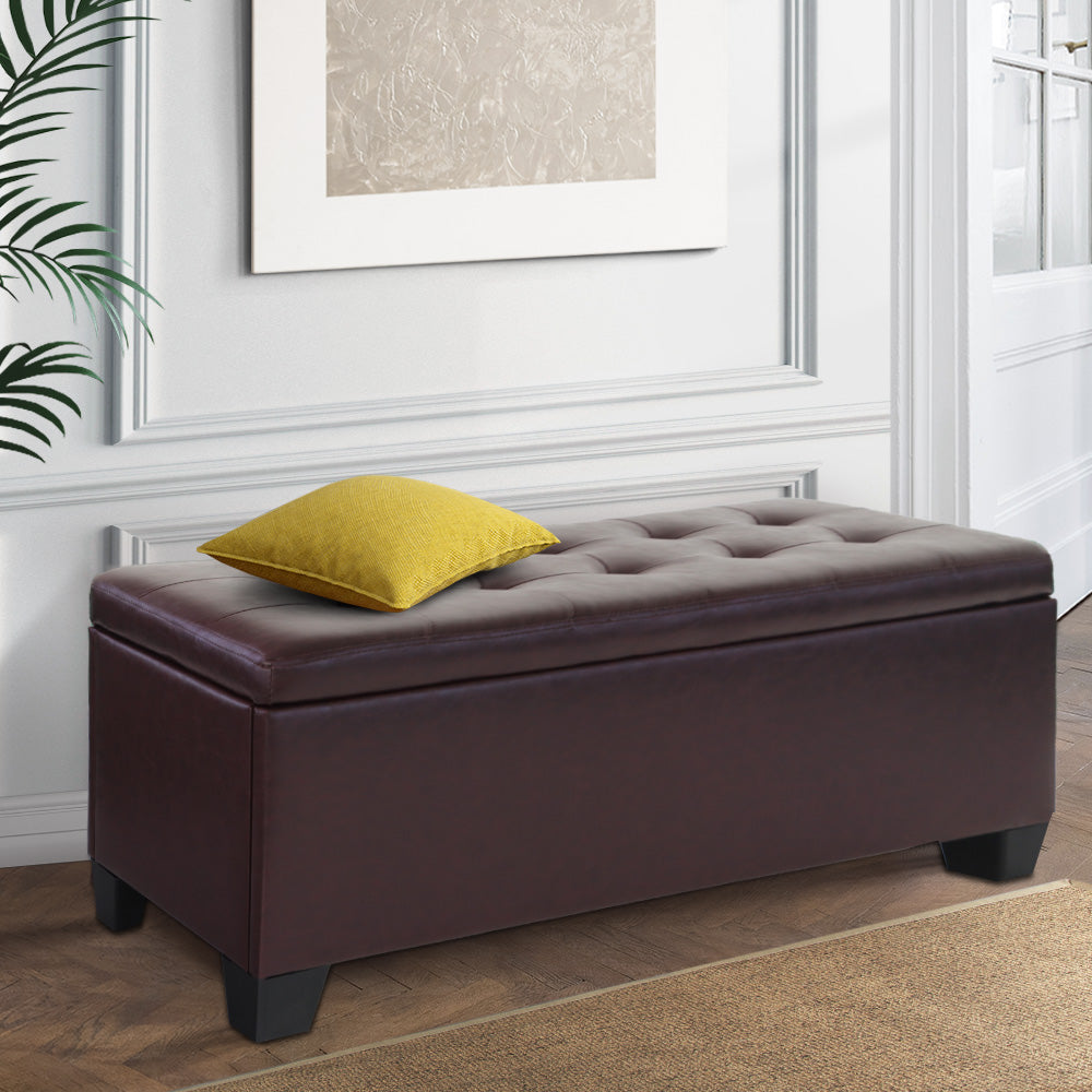 Storage Ottoman Blanket Box 97cm Leather - Brown