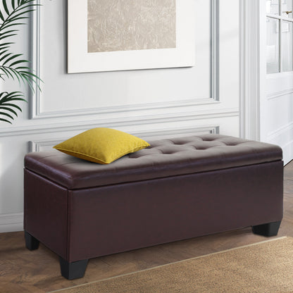 Storage Ottoman Blanket Box 97cm Leather - Brown