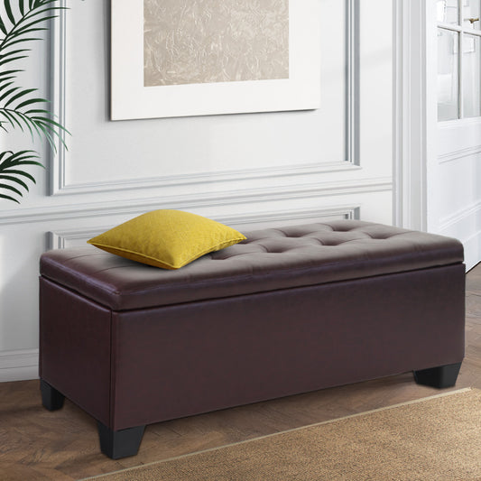 Storage Ottoman Blanket Box 97cm Leather - Brown