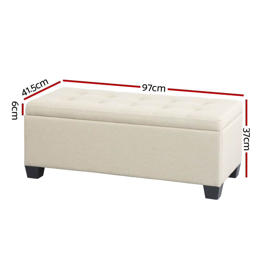 Storage Ottoman Blanket Box 97cm Linen - Beige