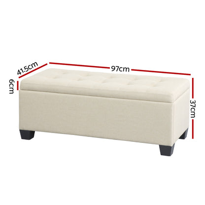 Storage Ottoman Blanket Box 97cm Linen - Beige