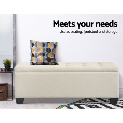 Storage Ottoman Blanket Box 97cm Linen - Beige