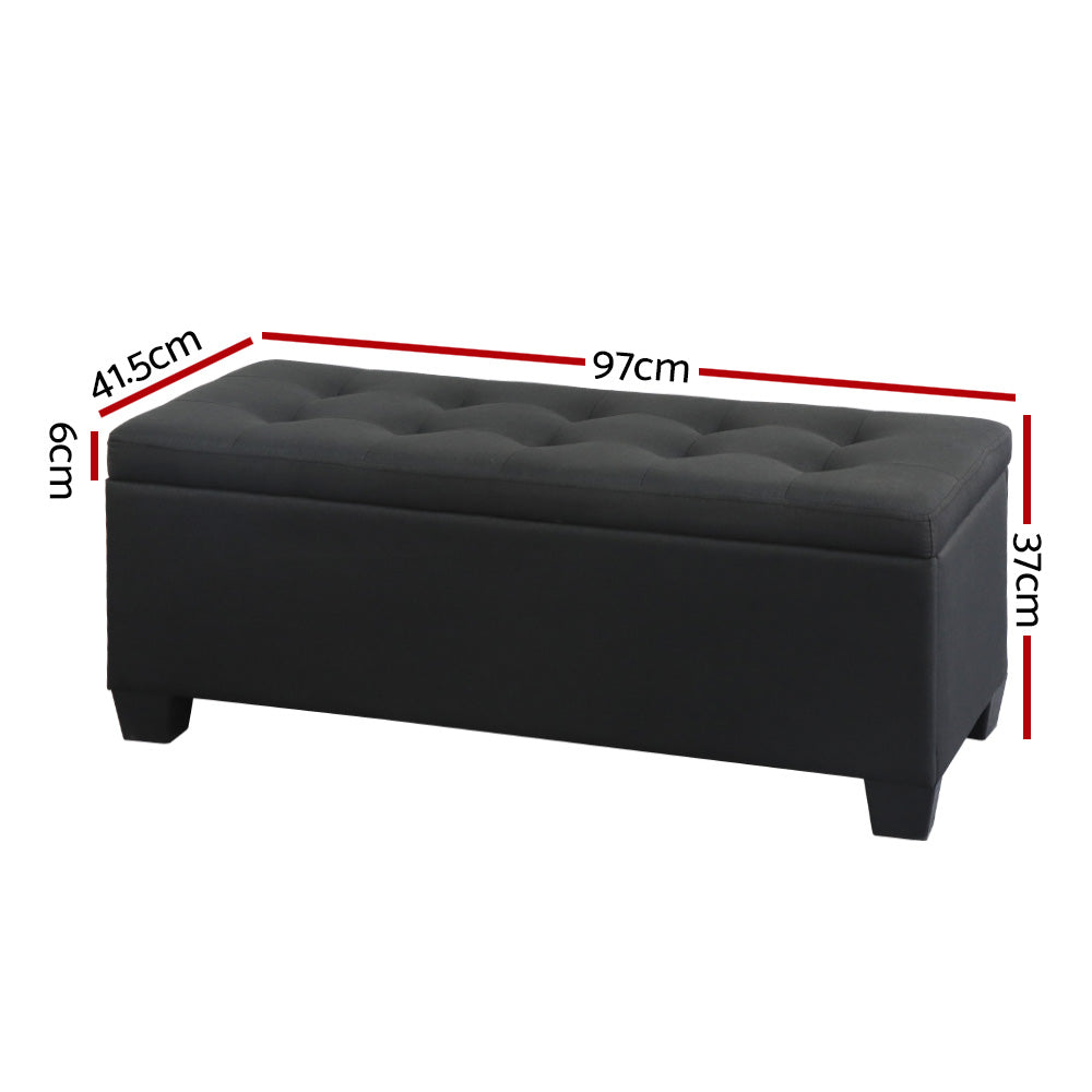 Storage Ottoman Blanket Box 97cm Linen - Black