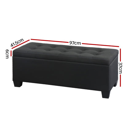 Storage Ottoman Blanket Box 97cm Linen - Black