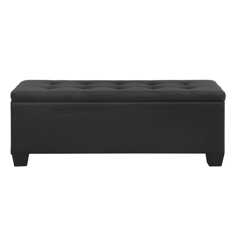 Storage Ottoman Blanket Box 97cm Linen - Black