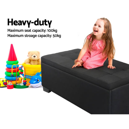 Storage Ottoman Blanket Box 97cm Linen - Black