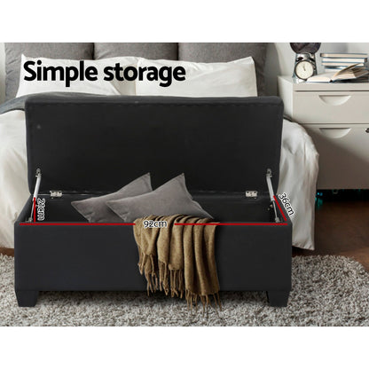 Storage Ottoman Blanket Box 97cm Linen - Black