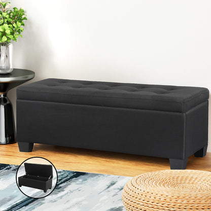Storage Ottoman Blanket Box 97cm Linen - Black
