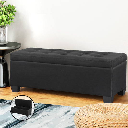 Storage Ottoman Blanket Box 97cm Linen - Black