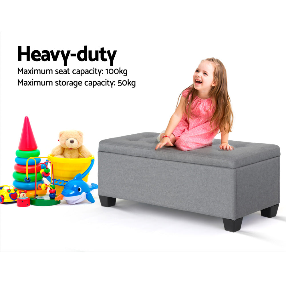 Storage Ottoman Blanket Box 97cm Linen - Grey
